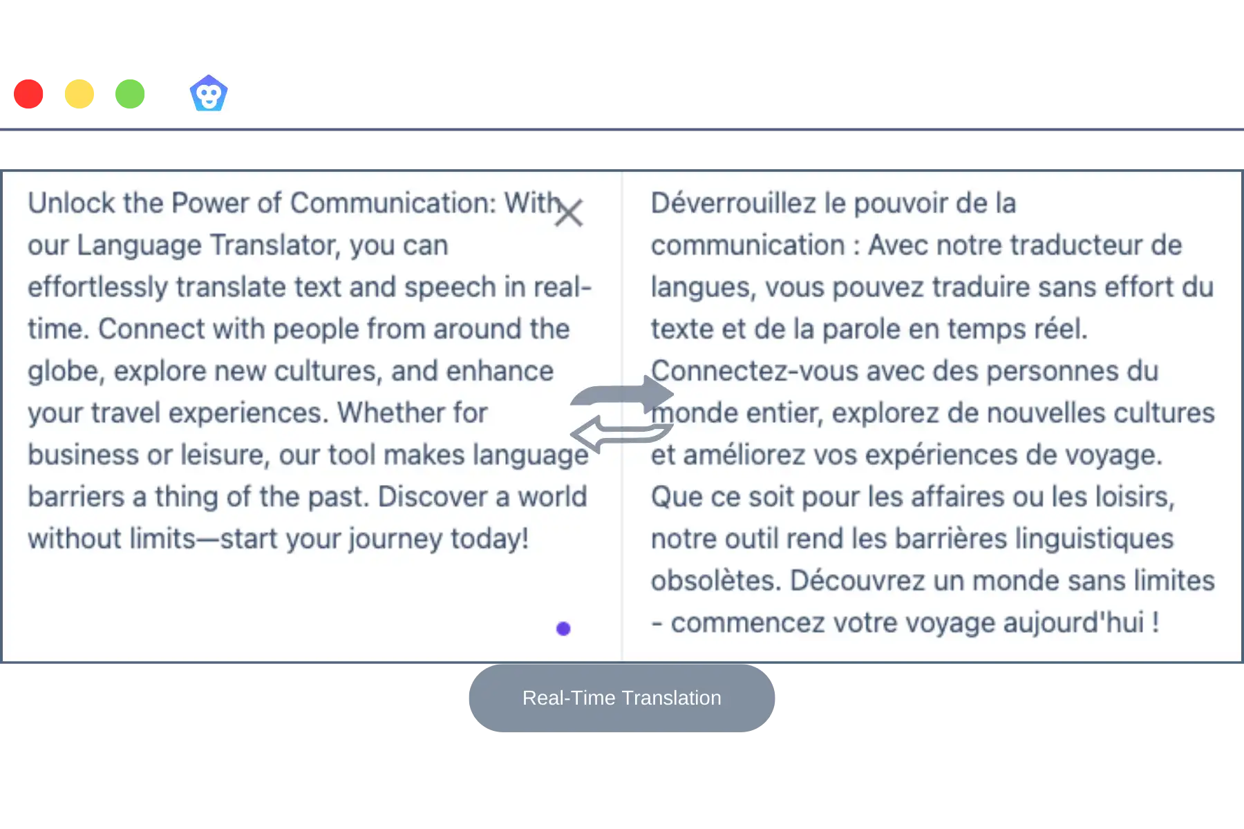 Image showing Transmonkey language translator's side-by-side display feature