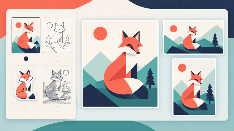 Vector style and canvas size choices in an AI design workflow