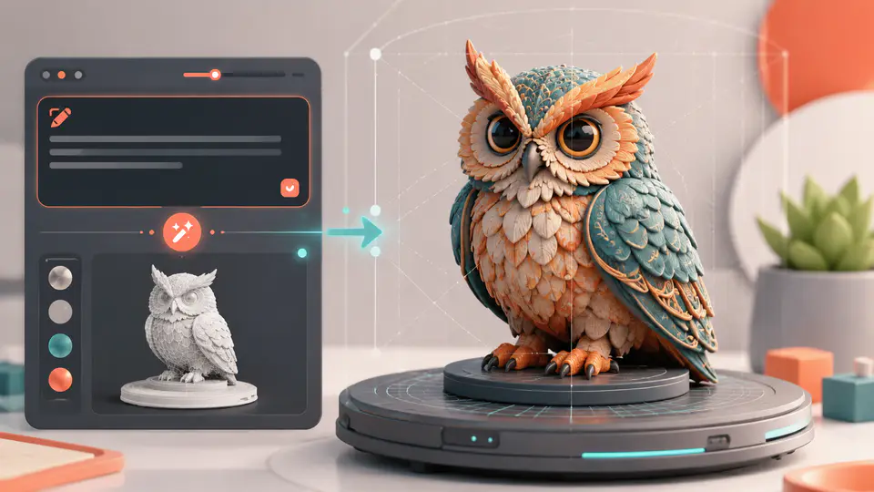 Text description transformed into a detailed 3D owl model