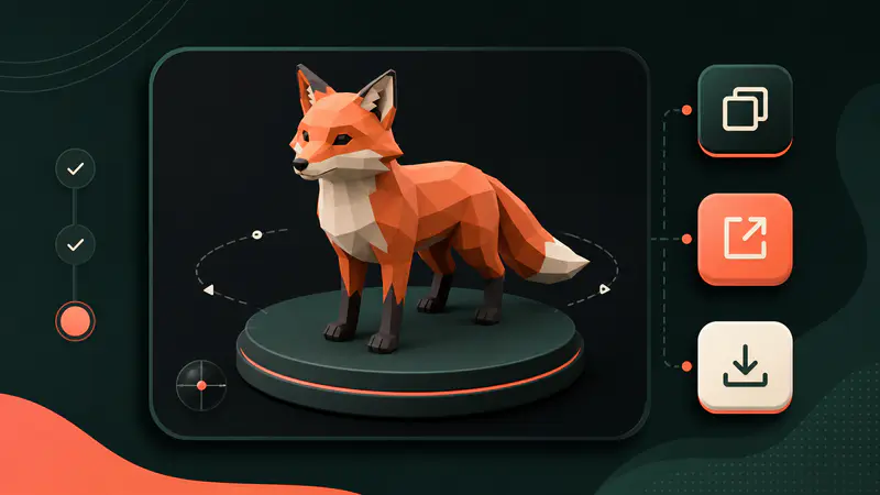 Finished 3D fox model with viewer, link, and download actions