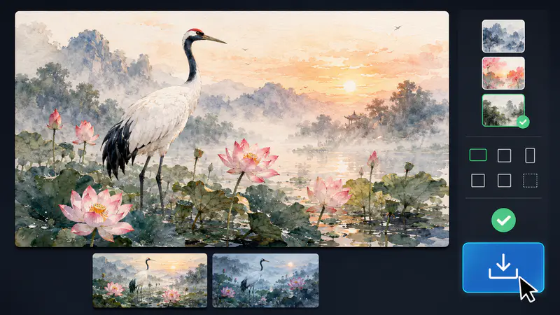 Completed AI illustration displayed with a download action