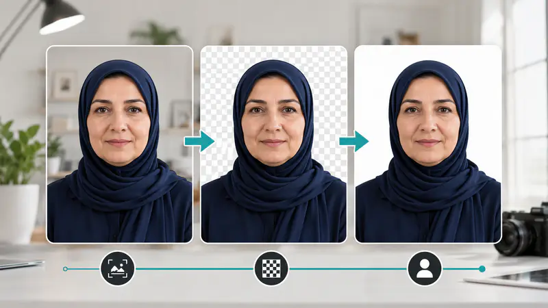 Portrait background being removed for a passport photo