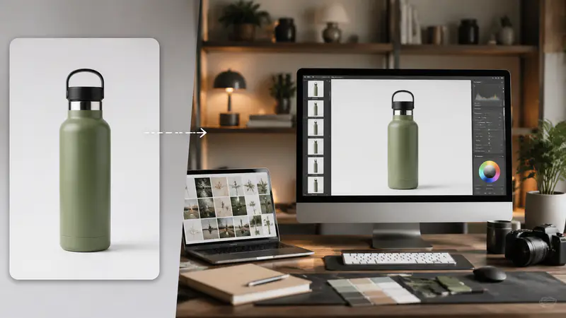 Product bottle source image prepared for an AI photography workflow