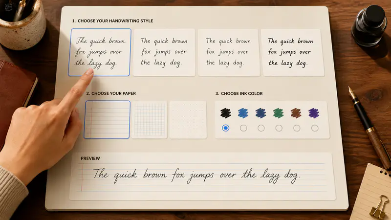 Choosing handwriting, paper, and ink options