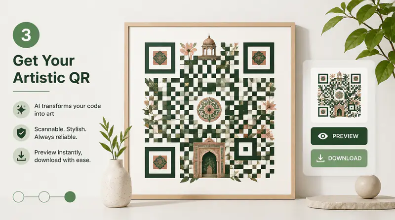 קוד QR אומנותי מופק מוכן לבדיקה ולהורדה