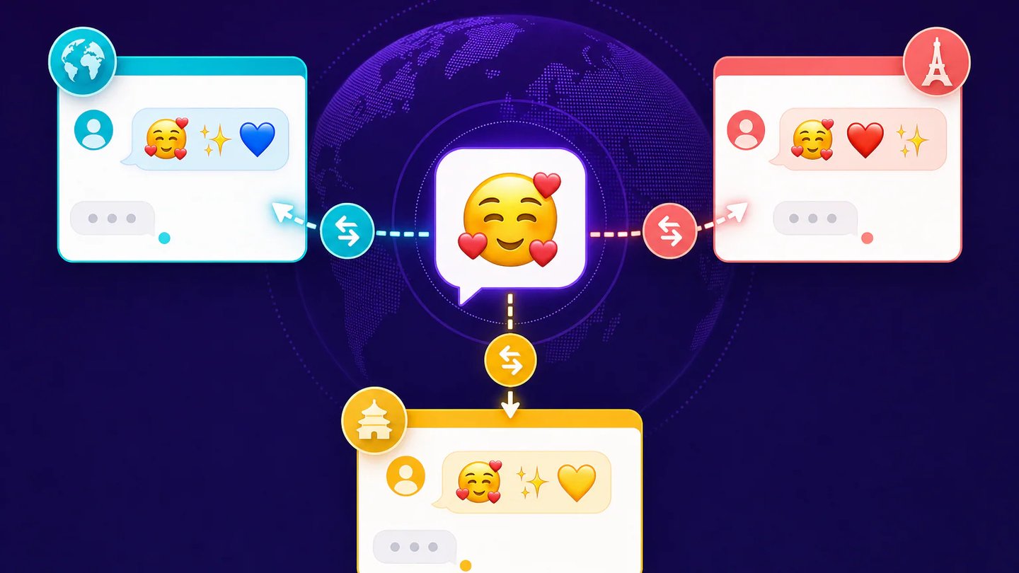 Emoji-besked forbundet til flere beskedkort på naturligt sprog