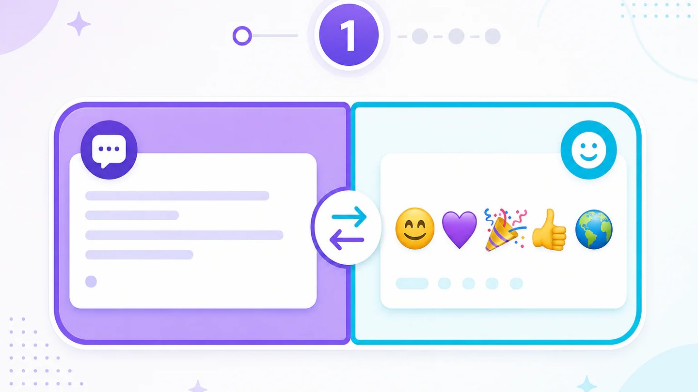 Tovejs-vælger mellem en skreven besked og en emoji-sekvens