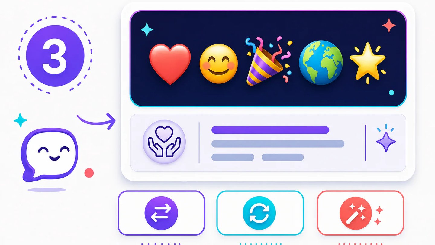 Færdig emoji-oversættelse med kopier- og ombyt-handlinger