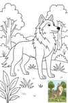 An intricate wolf standing proudly in the forest, showcasing its majestic pose