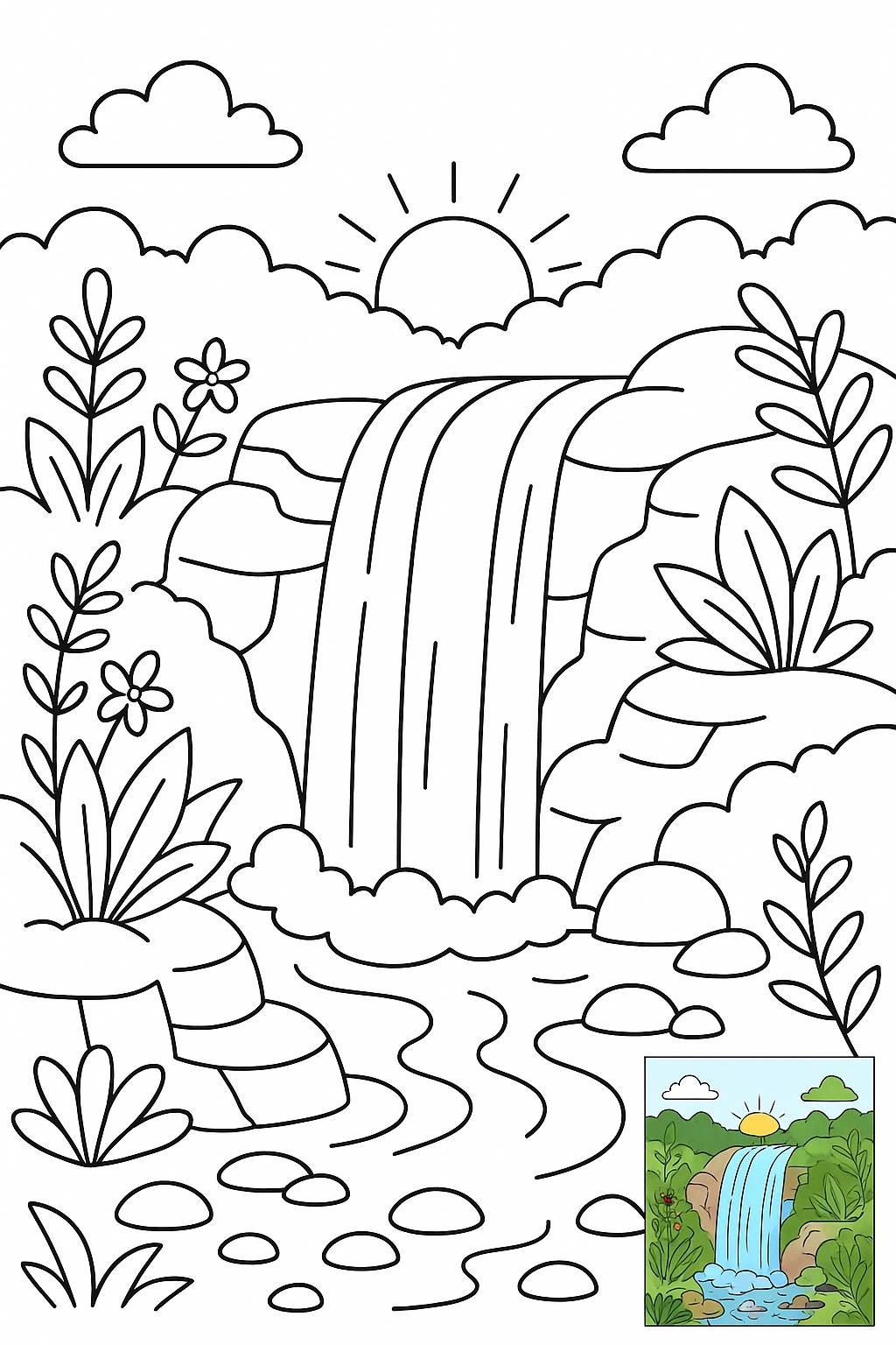 Cascata da sogno con ambiente rigoglioso.