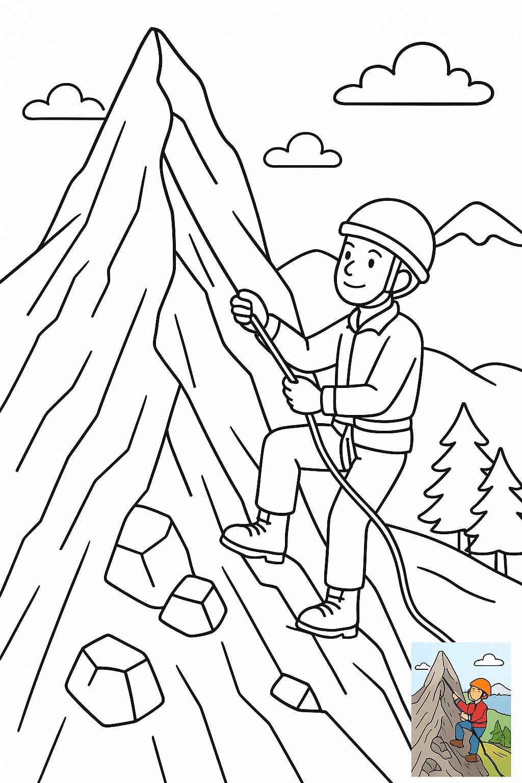 Hoher Berg mit steilen Hängen und Kletterer.