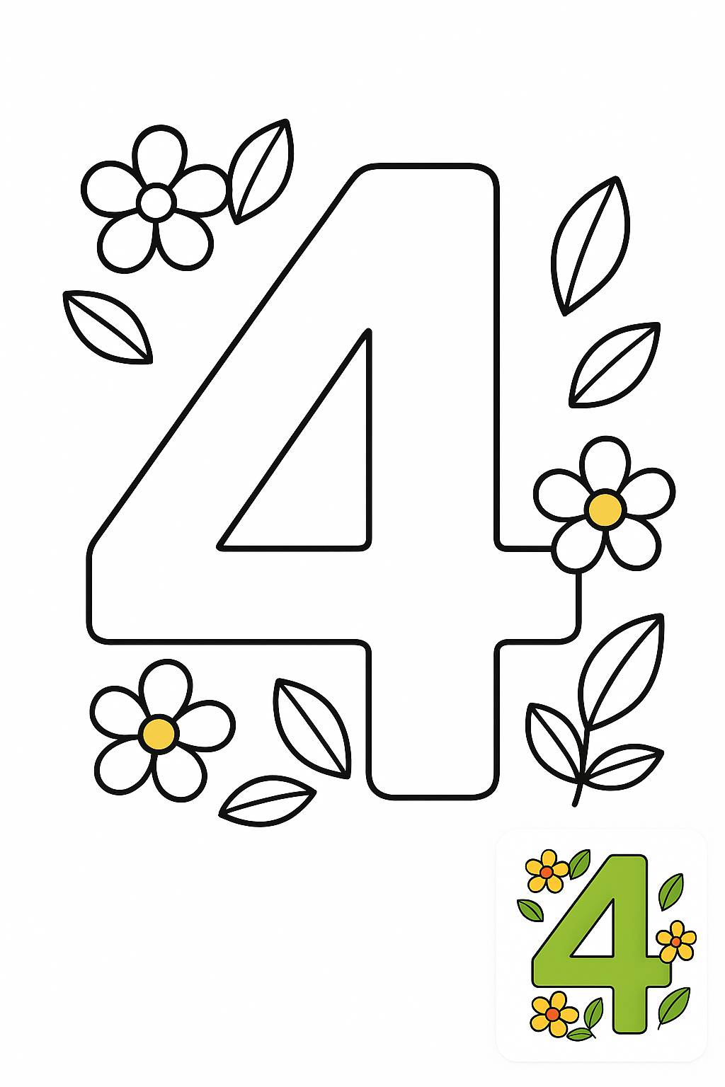 מספר חינוכי 4 עם קווי מתאר ברורים ללמידה.