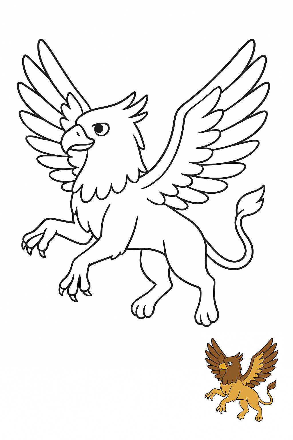A majestic griffin with wings outstretched in flight, displaying its elegance.