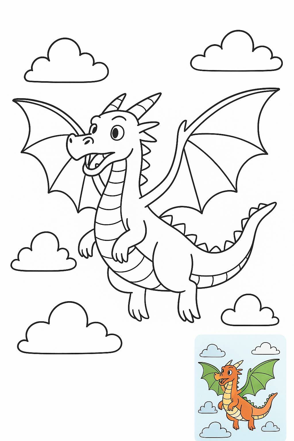 Ein majestätischer westlicher Drache, der mit weit ausgebreiteten Flügeln durch den Himmel fliegt und einen ehrfurchtgebietenden Ausdruck hat