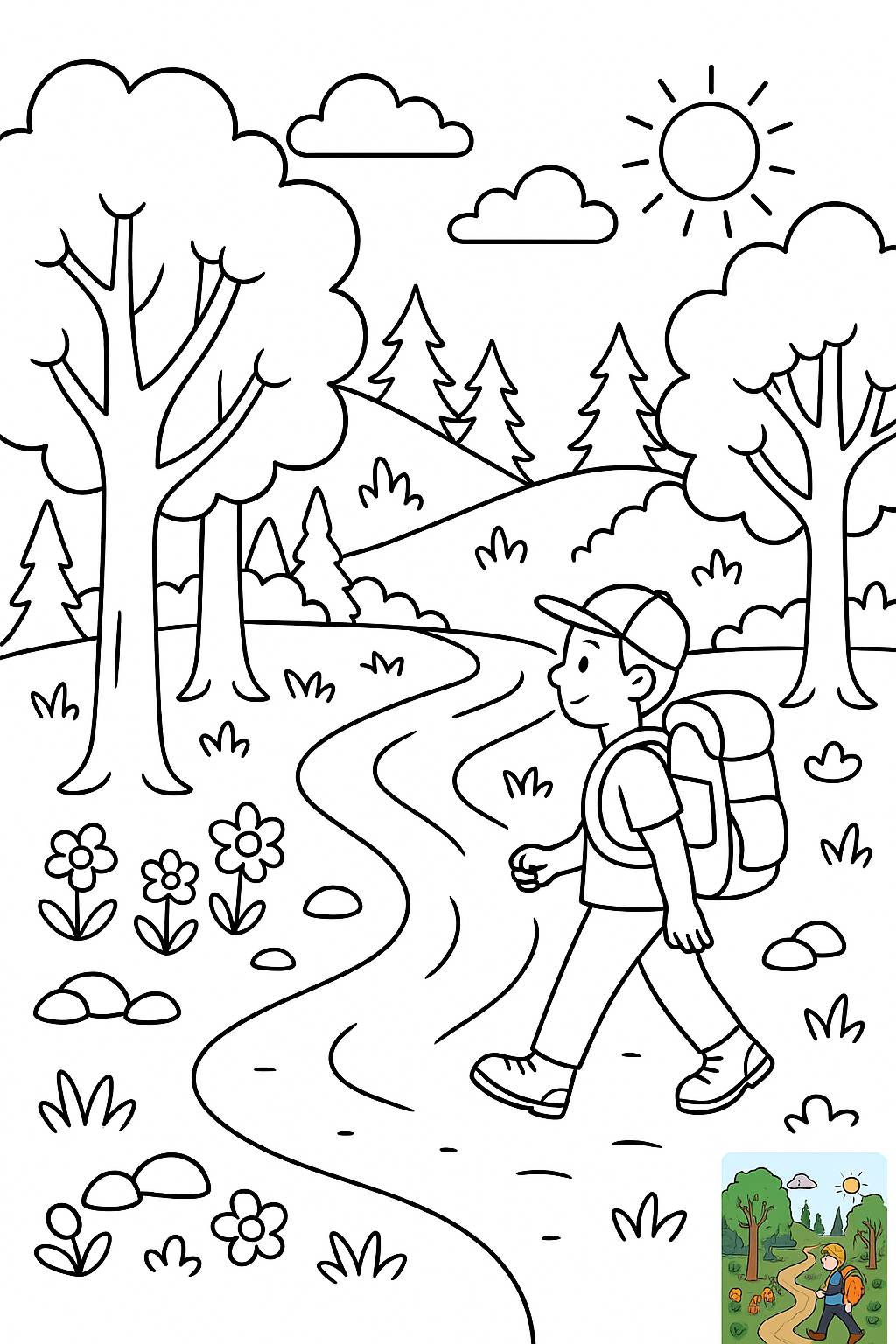 Nature Forest with green trail and walker.