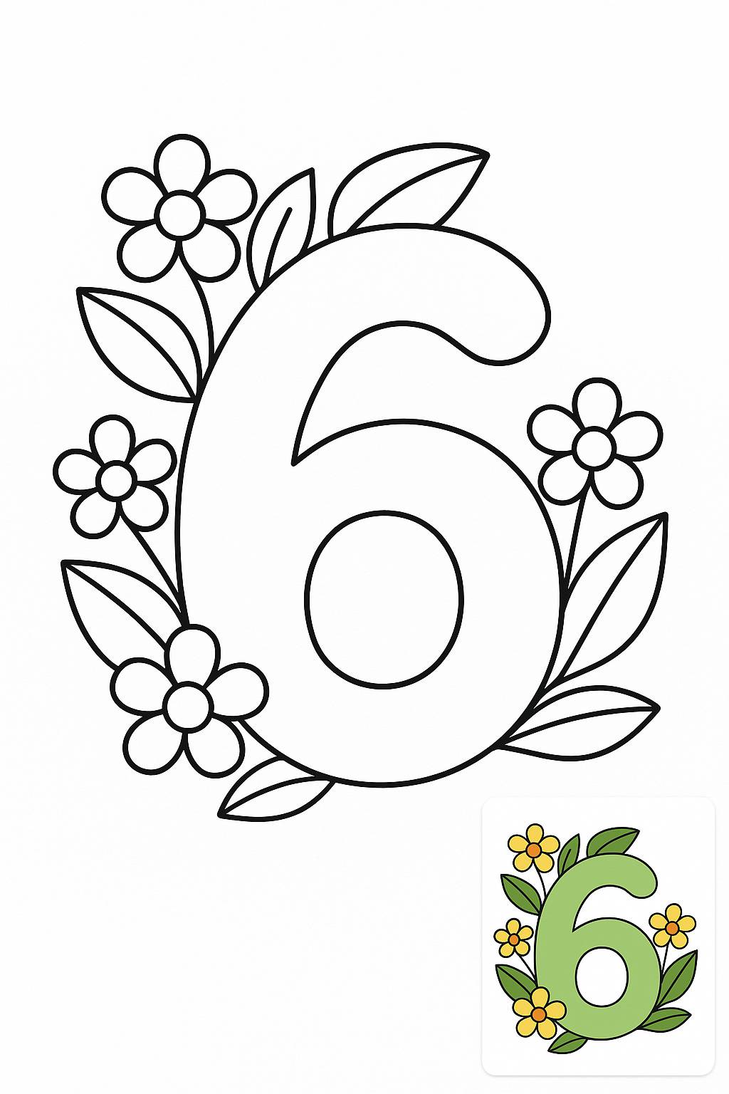 מספר חינוכי 6 עם קווי מתאר ברורים ללמידה.