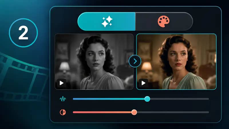 Choosing AI upscale or colorize mode for a video