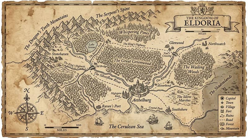 דוגמה למפת אזור פנטזיה שנוצרה על ידי AI