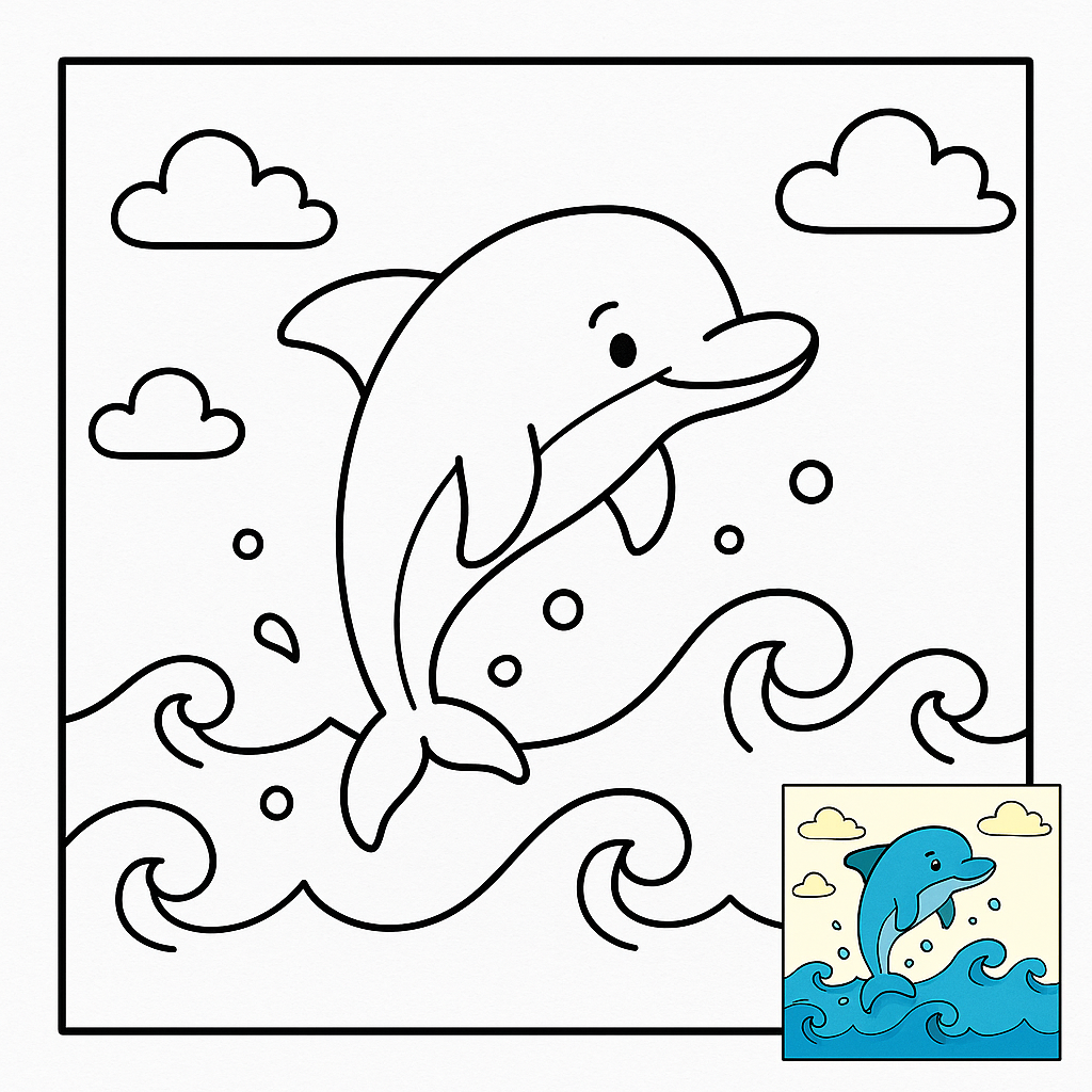 Cheerful Dolphin in the Ocean Coloring Page