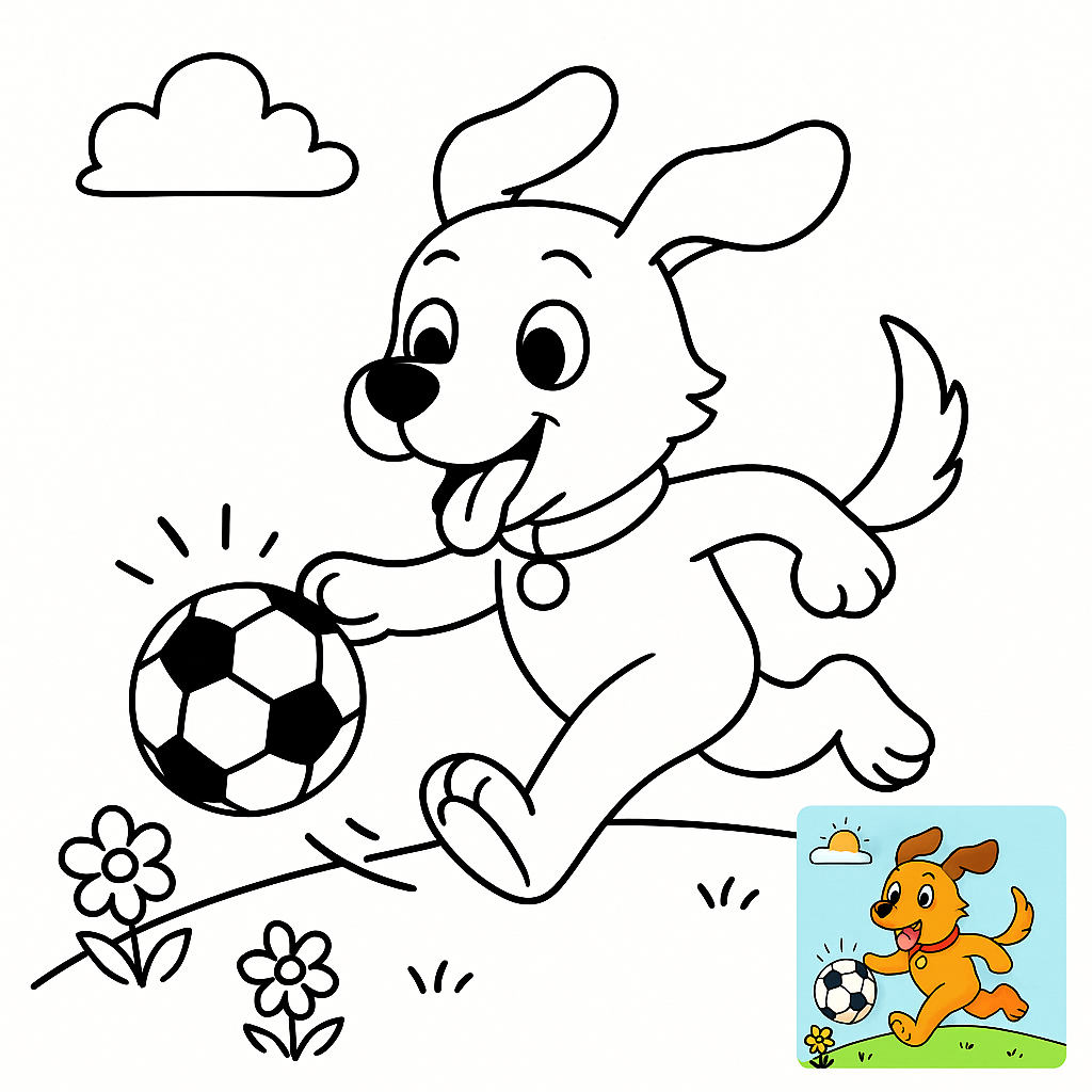 Adorable Dog Playing Soccer Coloring Page for Fun