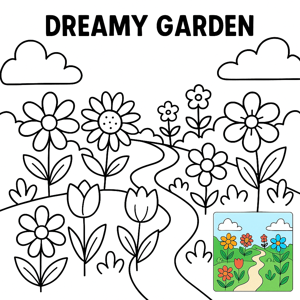 Enchanting Dreamy Garden Coloring Page