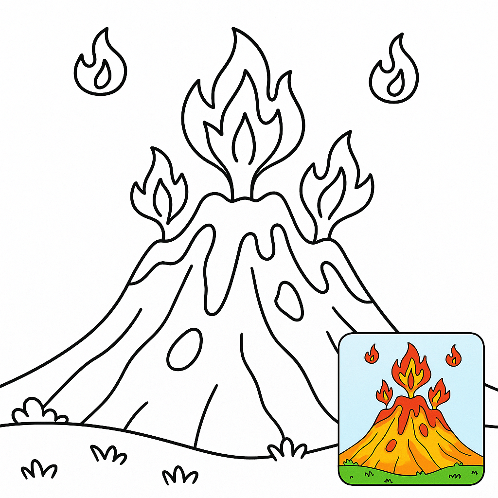 Epic Flaming Mountain Coloring Page