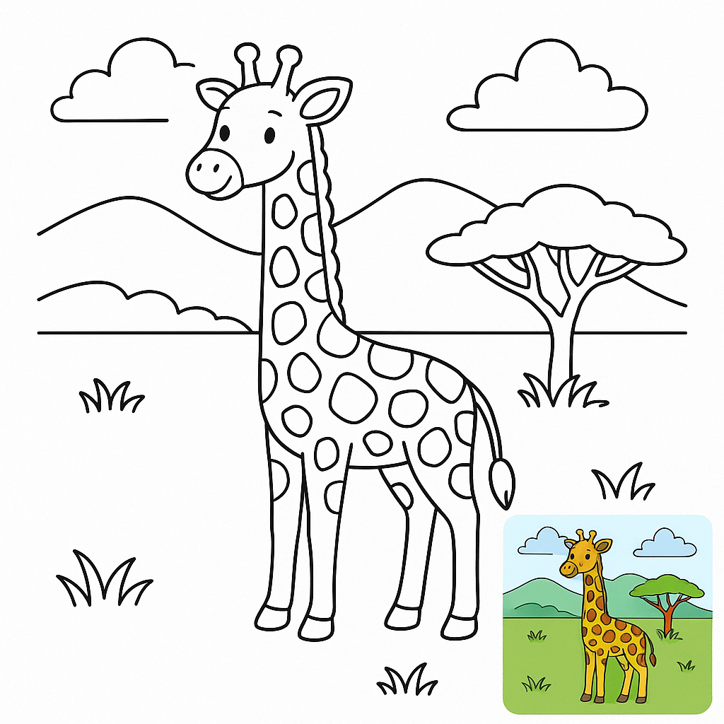 Towering Giraffe on African Savanna Coloring Page