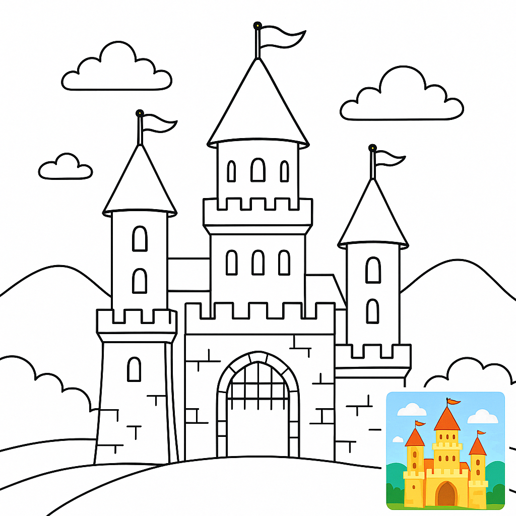 Majestic Ancient Castle Coloring Page