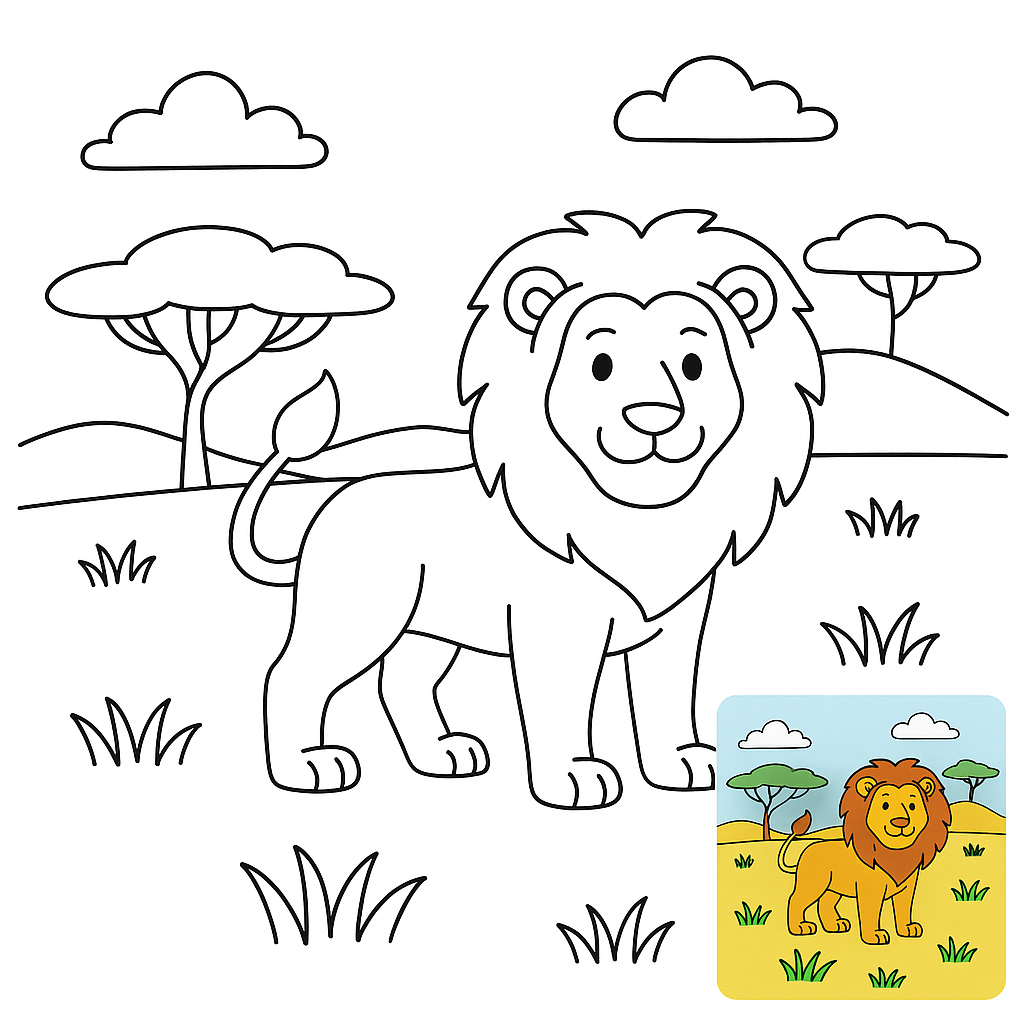 Majestic Lion on the Savanna Coloring Page