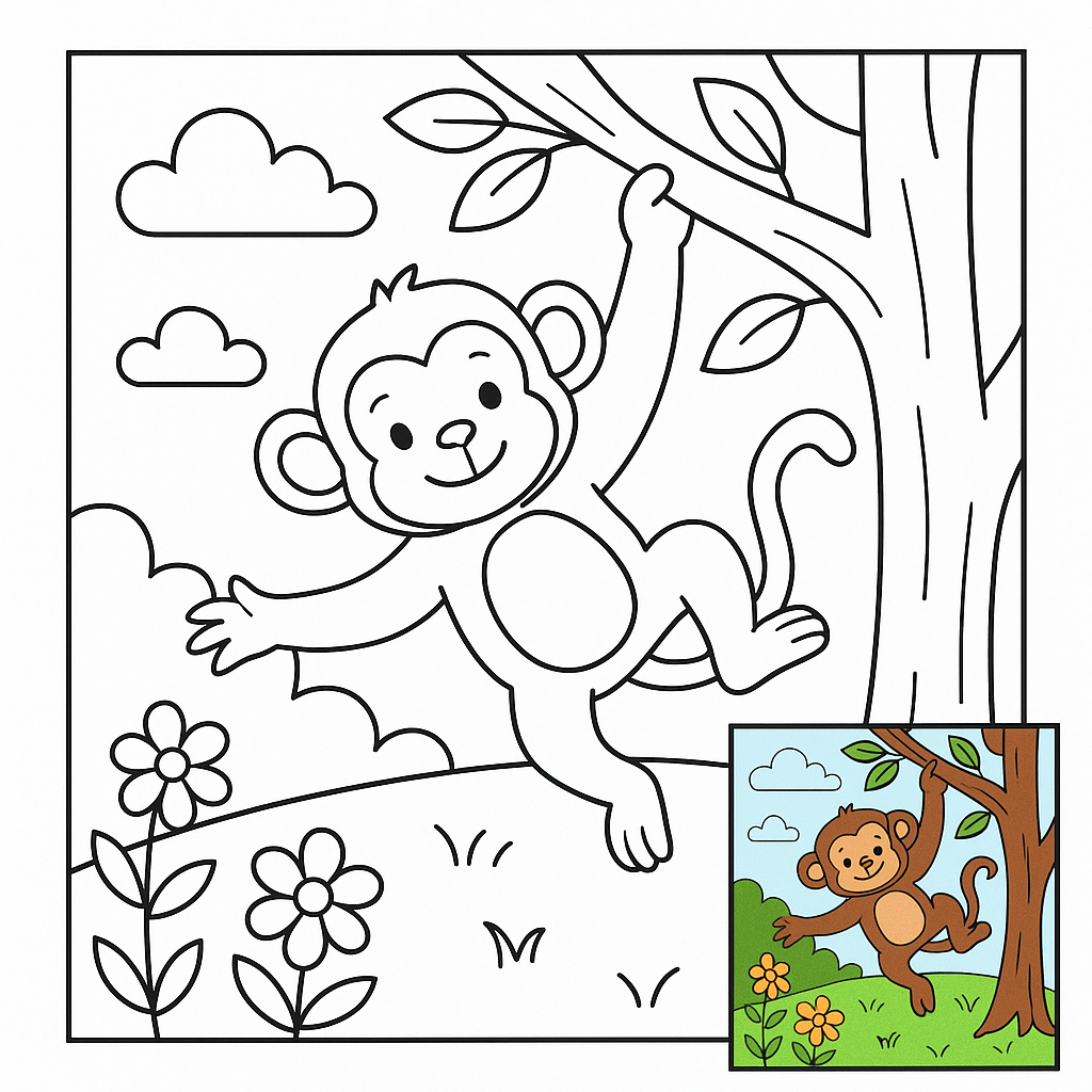 Monkey in a Tree Coloring Page