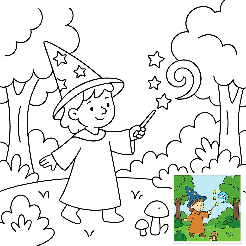 Mystical Forest Magician Coloring Page
