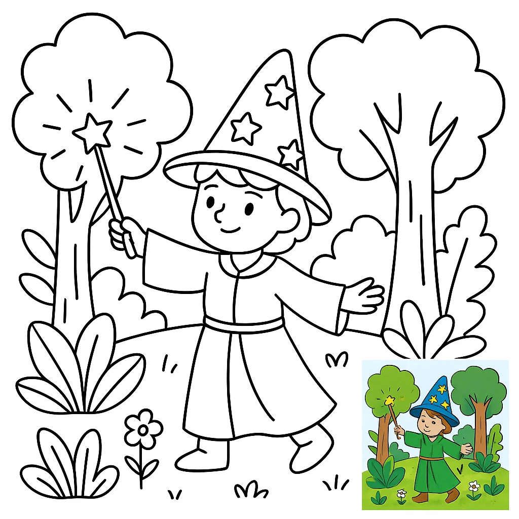 Forest Magician casting spell in woods.