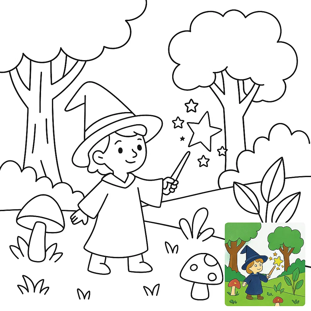 Forest Magician casting spell in woods.