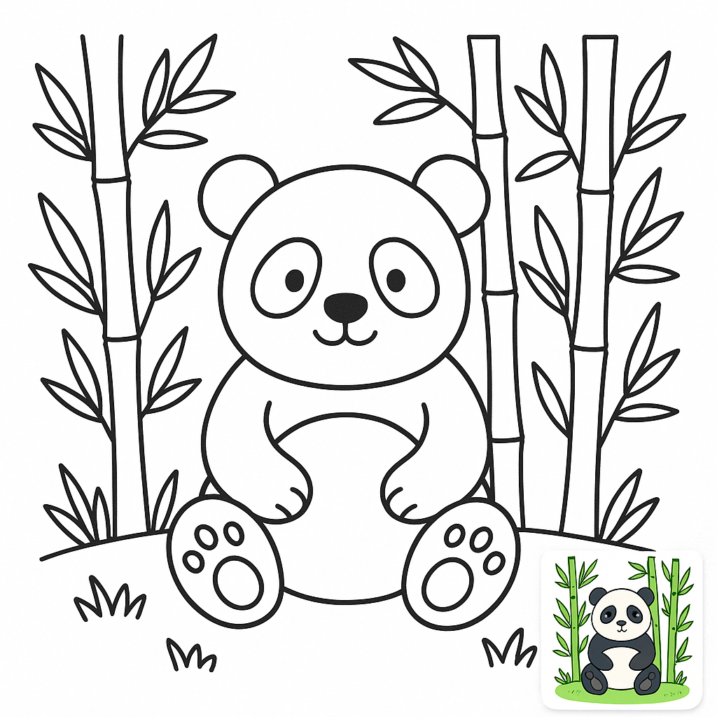 Cute Panda in Bamboo Forest Coloring Page for Relaxation