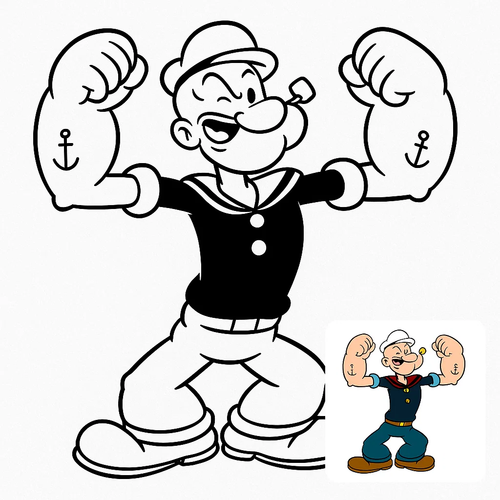 Popeye the Sailor showing strength.