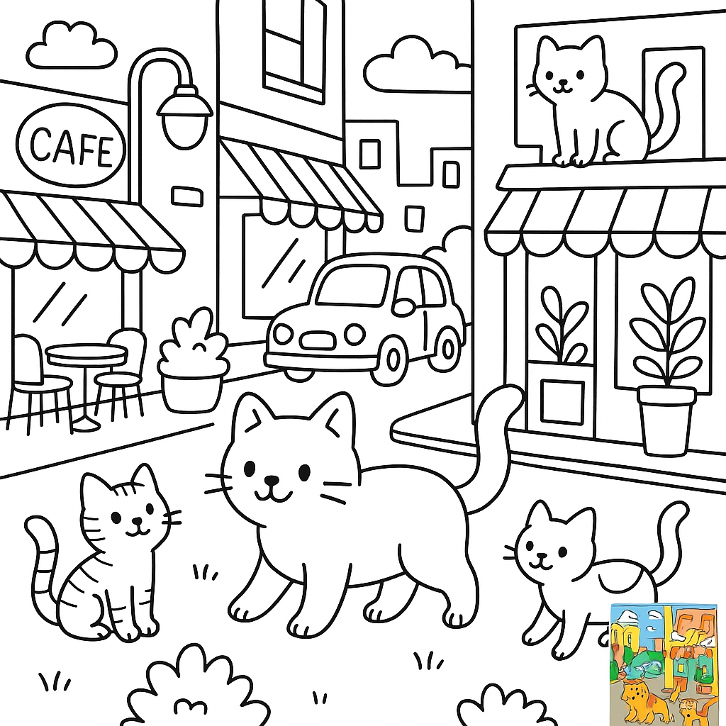 City Cats Coloring Page