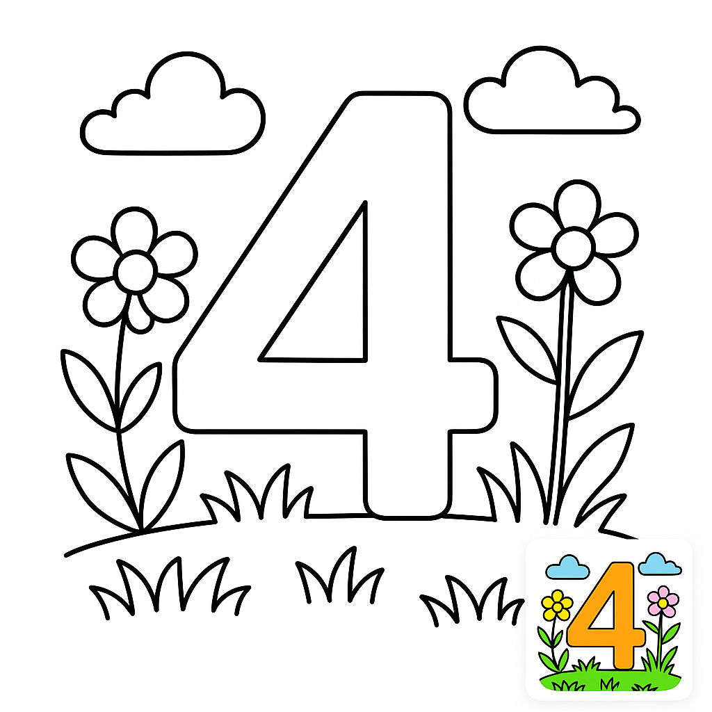 Dynamic Educational Number 4 Coloring Page for Learning