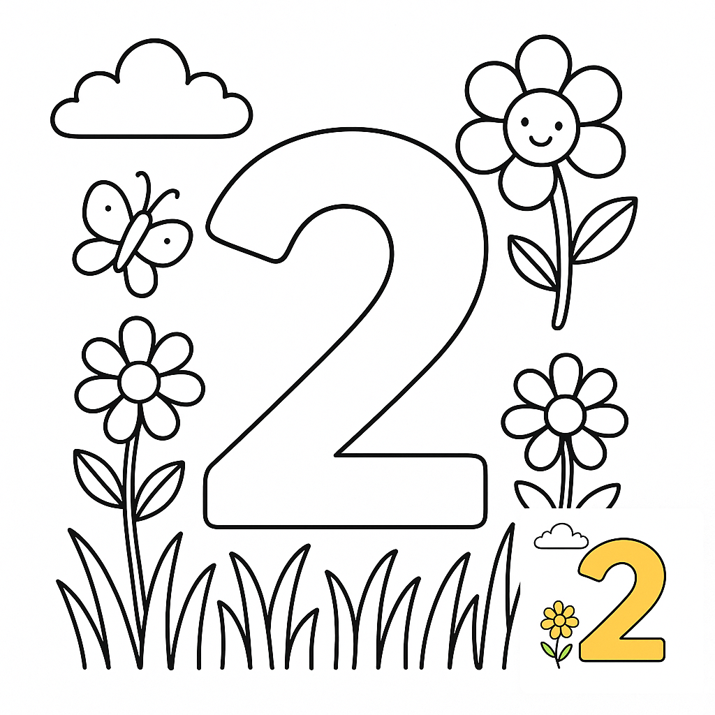 Fun Educational Number 2 Coloring Page for Learning
