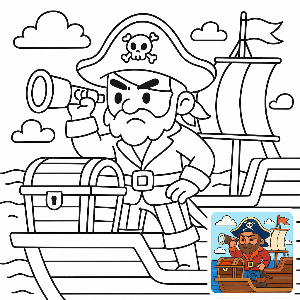 Pirate Captain's Treasure Coloring Page
