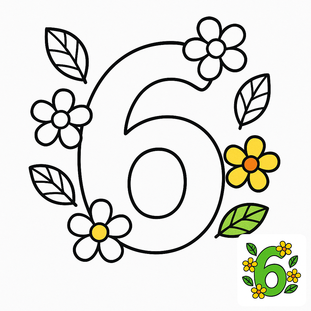 Playful Educational Number 6 Coloring Page for Learning