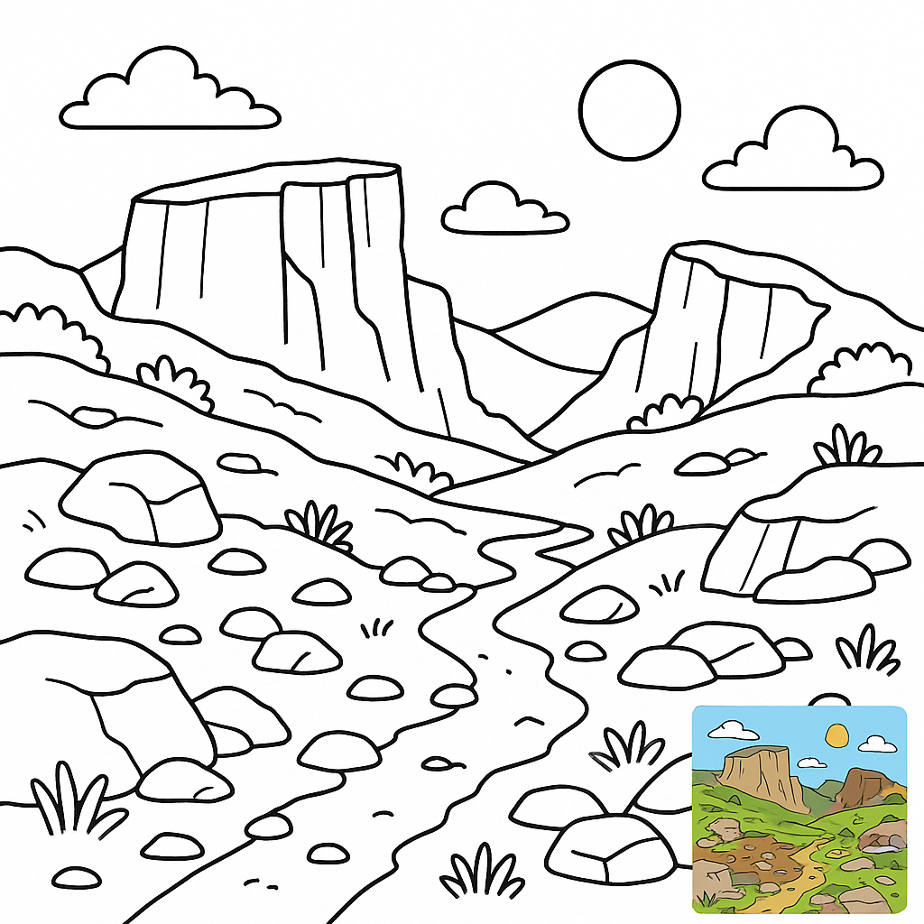 Page de coloriage rude des hautes terres rocheuses