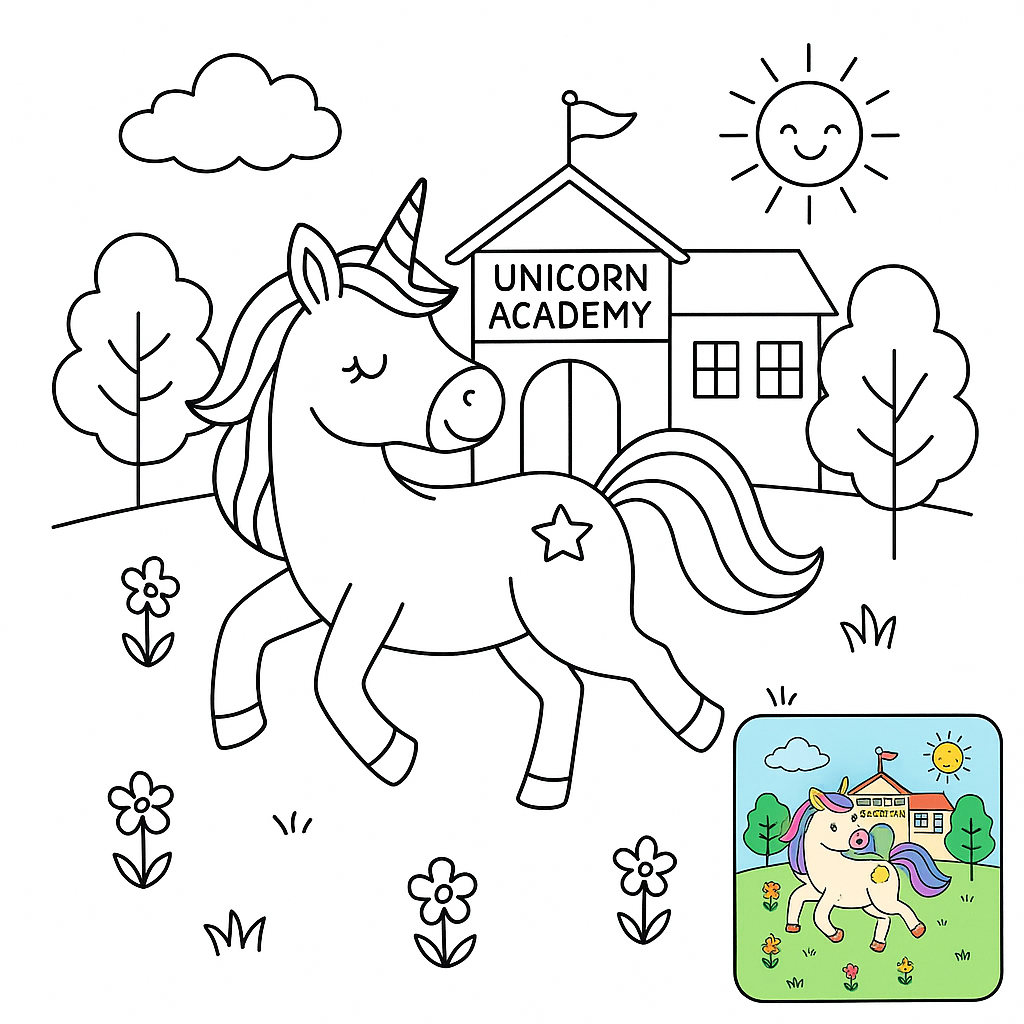 Unicorn Academy Coloring Page