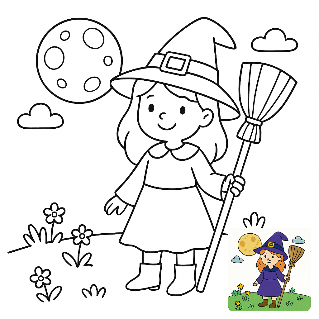 Whimsical Witch Coloring Page