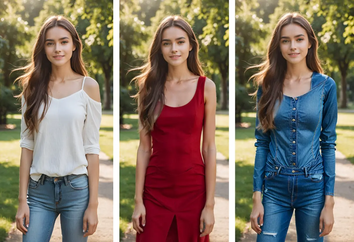 Realistic outfit simulation displayed on a user’s portrait