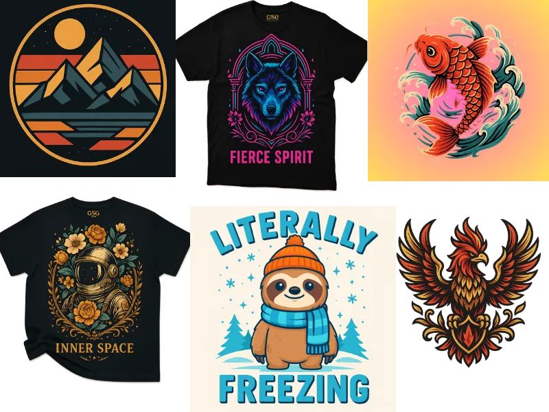 This image showcases a variety of T-shirt patterns.