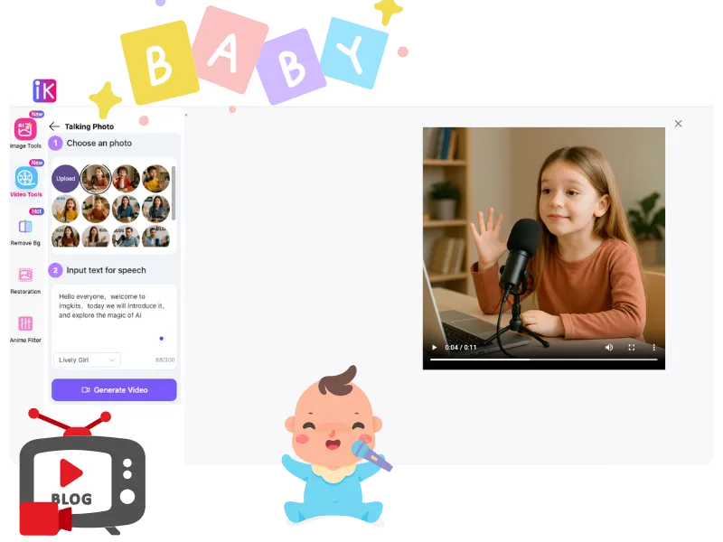An image showcasing the effect of a video of a baby talking generated