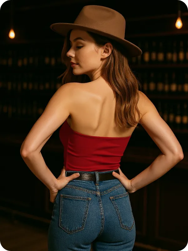 The girl in the image turned around and raised her hips