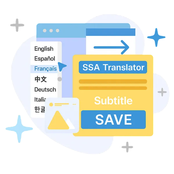 Illustration demonstrating multi-language translation capabilities for SSA files
