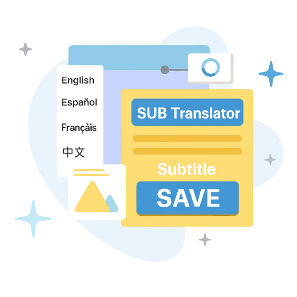 An illustration showing that SUB files can be translated into multiple languages.